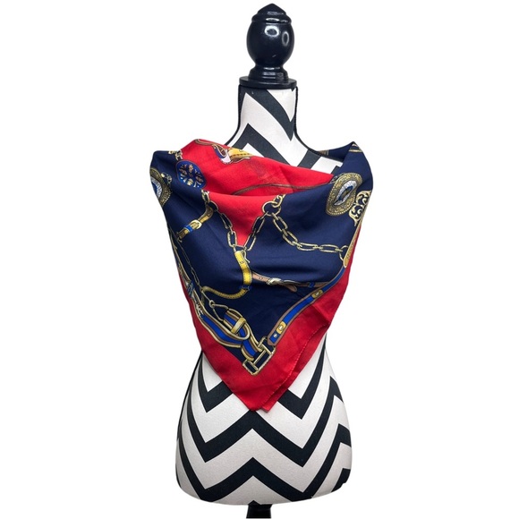 Equestrian Western Boho Navy Blue Square Scarf - Picture 1 of 9